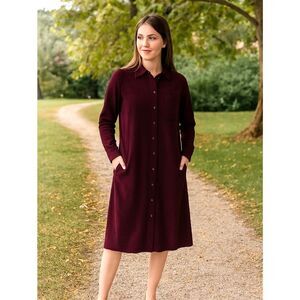 J Jill Pinwale Corduroy Shirt Dress Womens Sz  XL Burgundy Button Up w/Pockets